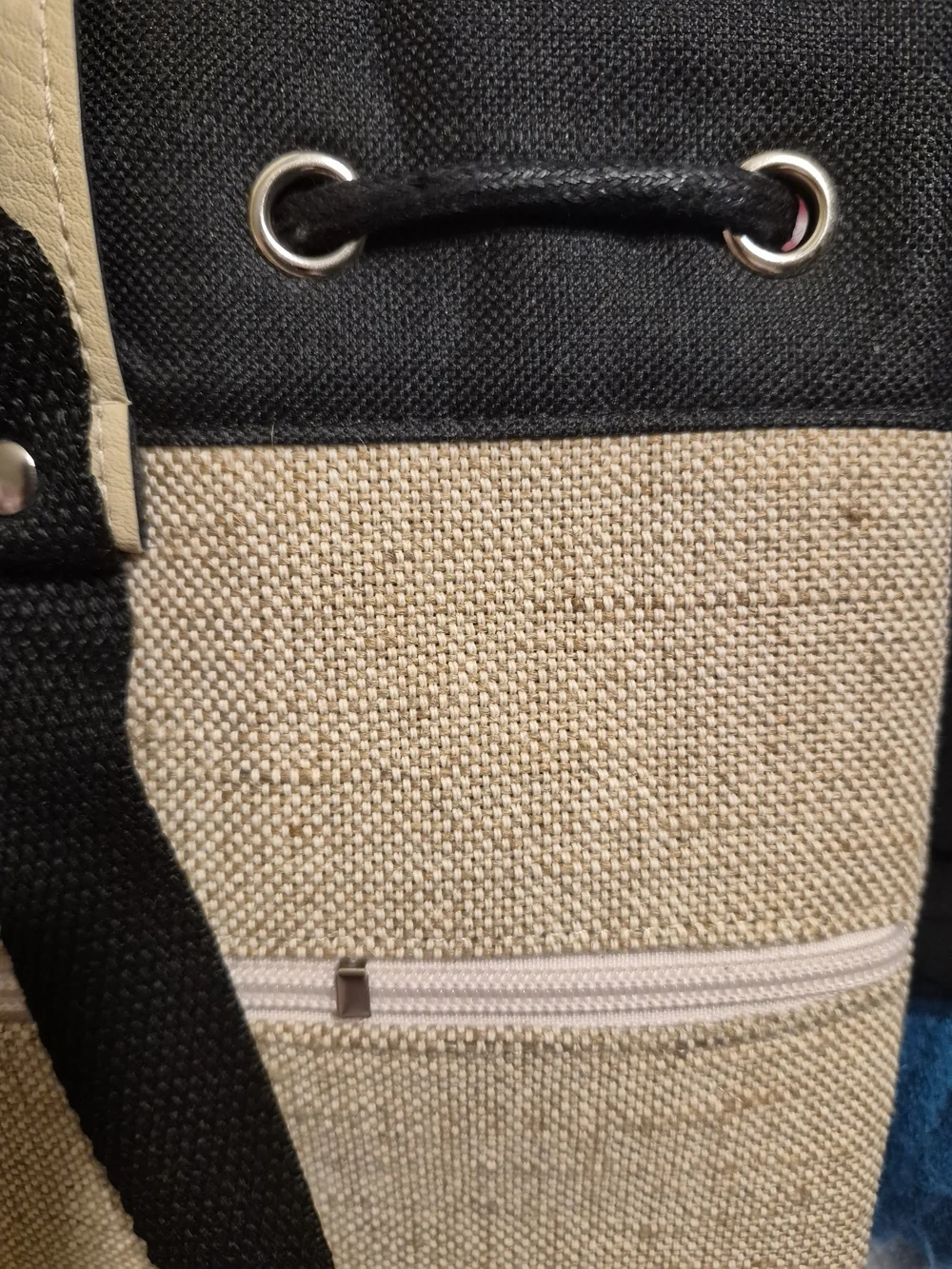 Holn Muethai Canvas Adjustable Backpack in Natural with Black Straps